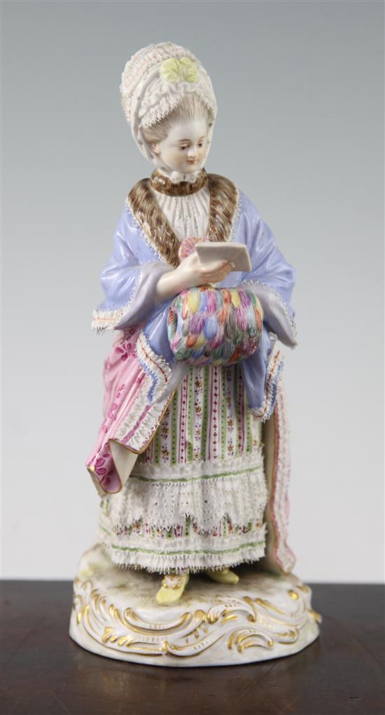 A Meissen figure of a lady, late 19th century, 20.5cm